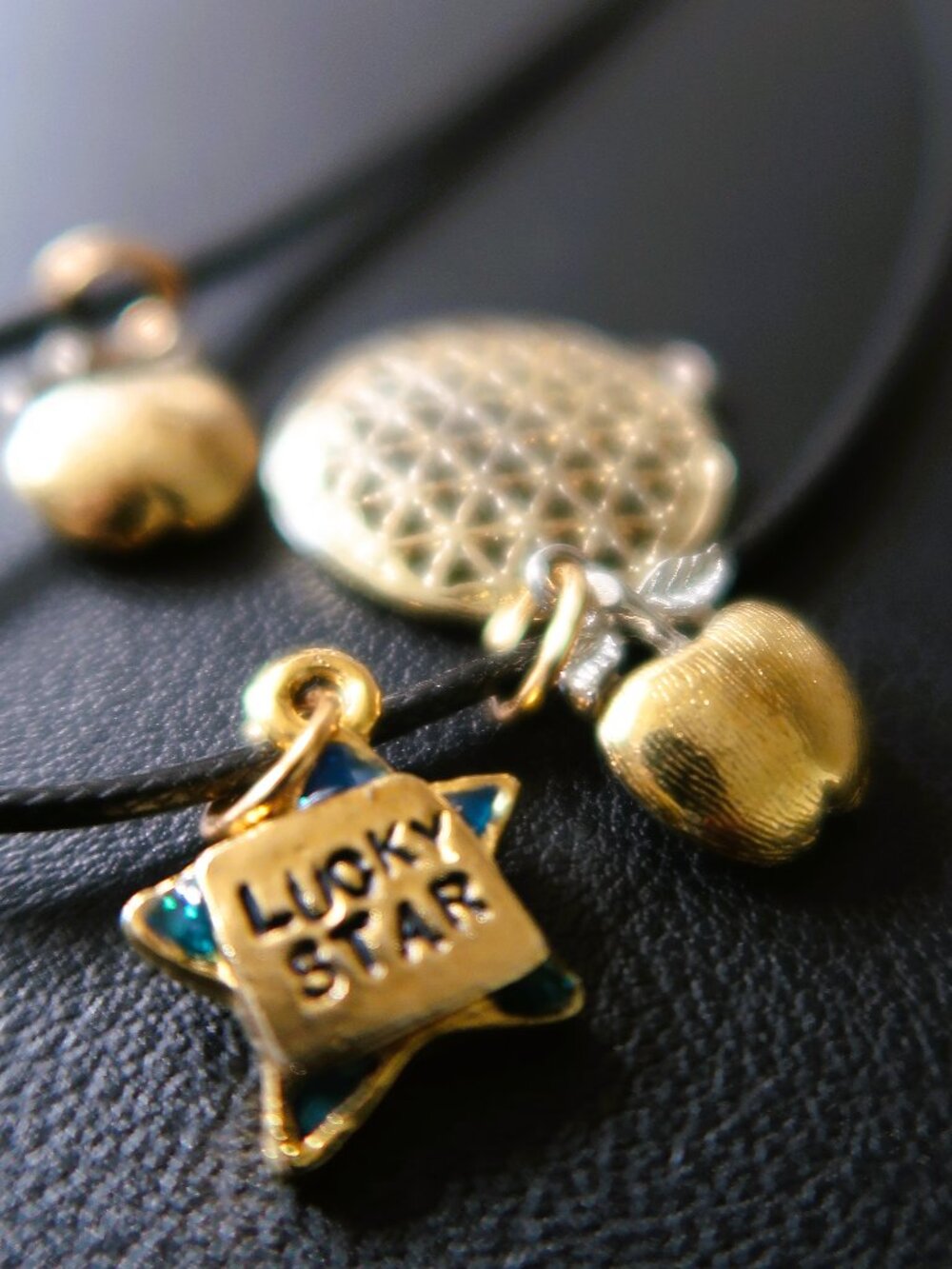 Lucky Star, Two Apple Charms, + Geometric Pendant Gold Tone 4PC